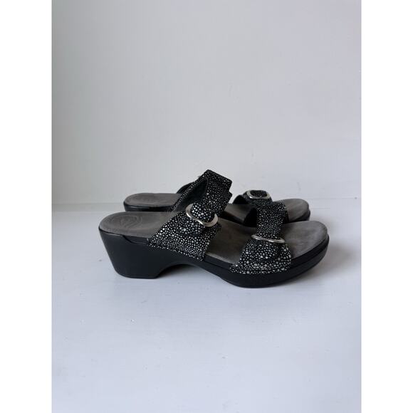 Dansko Sophie Black Silver Leather Slide Slip On Sandals Size 40 US 9.5-10 - Picture 2 of 8